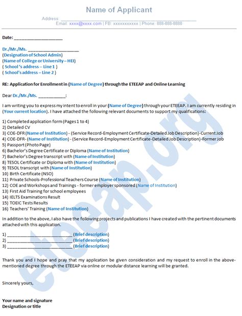 letter of intent for eteeap|Application Letter – ETEEAP.